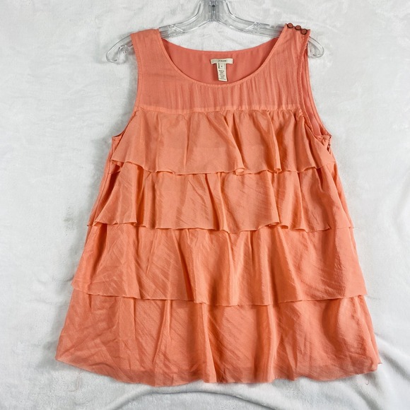 J.CREW Tops - J. Crew 100% Silk Blouse Top Sz 8 Coral Pink Sleeveless Ruffles Coastal Accent